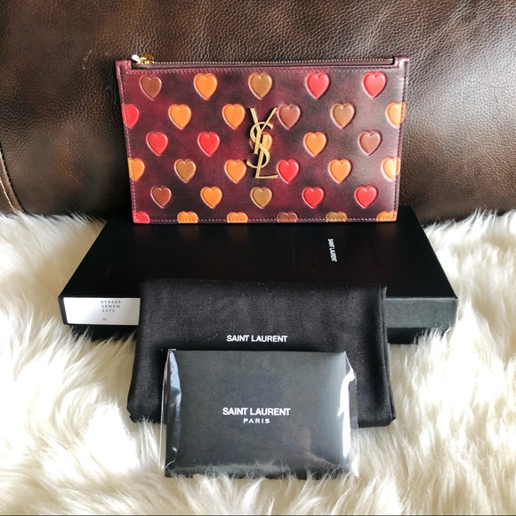 Yves Saint Laurent Handbags - YSL Brown Leather Heart Clutch